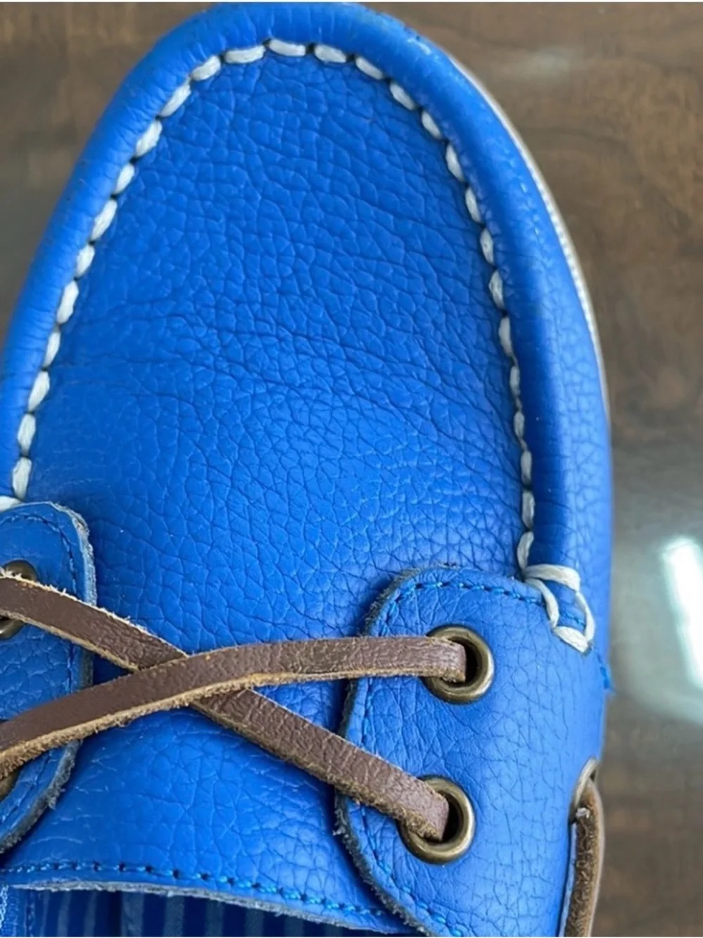 Janie and Jack Capri Royal Blue Kids Boat Shoes with Brown Laces